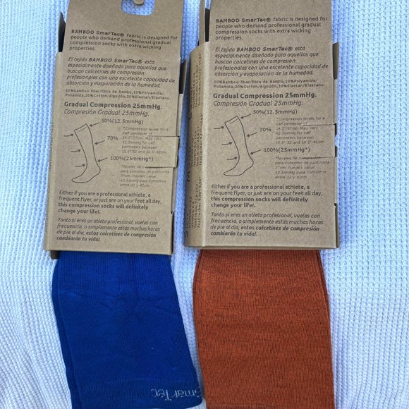 2 PR - NWT Bamboo compression socks SMARTEC unisex orange & blue sky M INDESmed - Picture 2 of 6